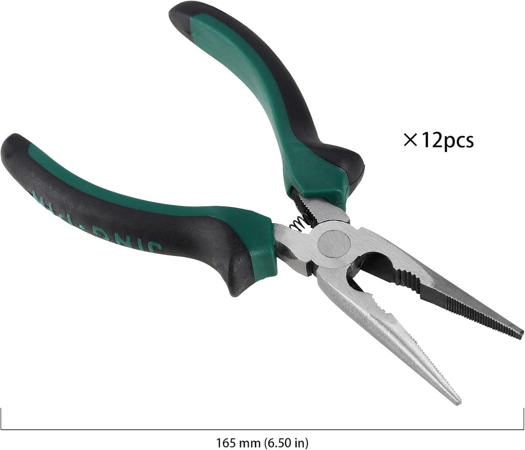 HOIGON 12 Pack 6 Inch Needle Nose Pliers, Spring Loaded Needle Nose Pliers with Wire Cutter and Strippers, Side Cutting Long Nose Pliers for Cutter and Bending Wire, Jewelry Making