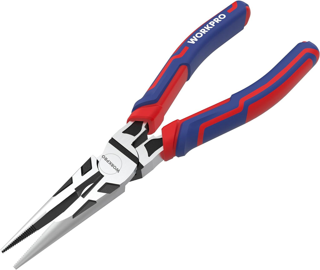 WORKPRO Premium 8” Needle Nose Pliers, Paper Clamp Precision, Heavy-Duty CRV Steel, Large Soft Grip with Wire Cutter, Long Nose Cutting Pliers, W031269