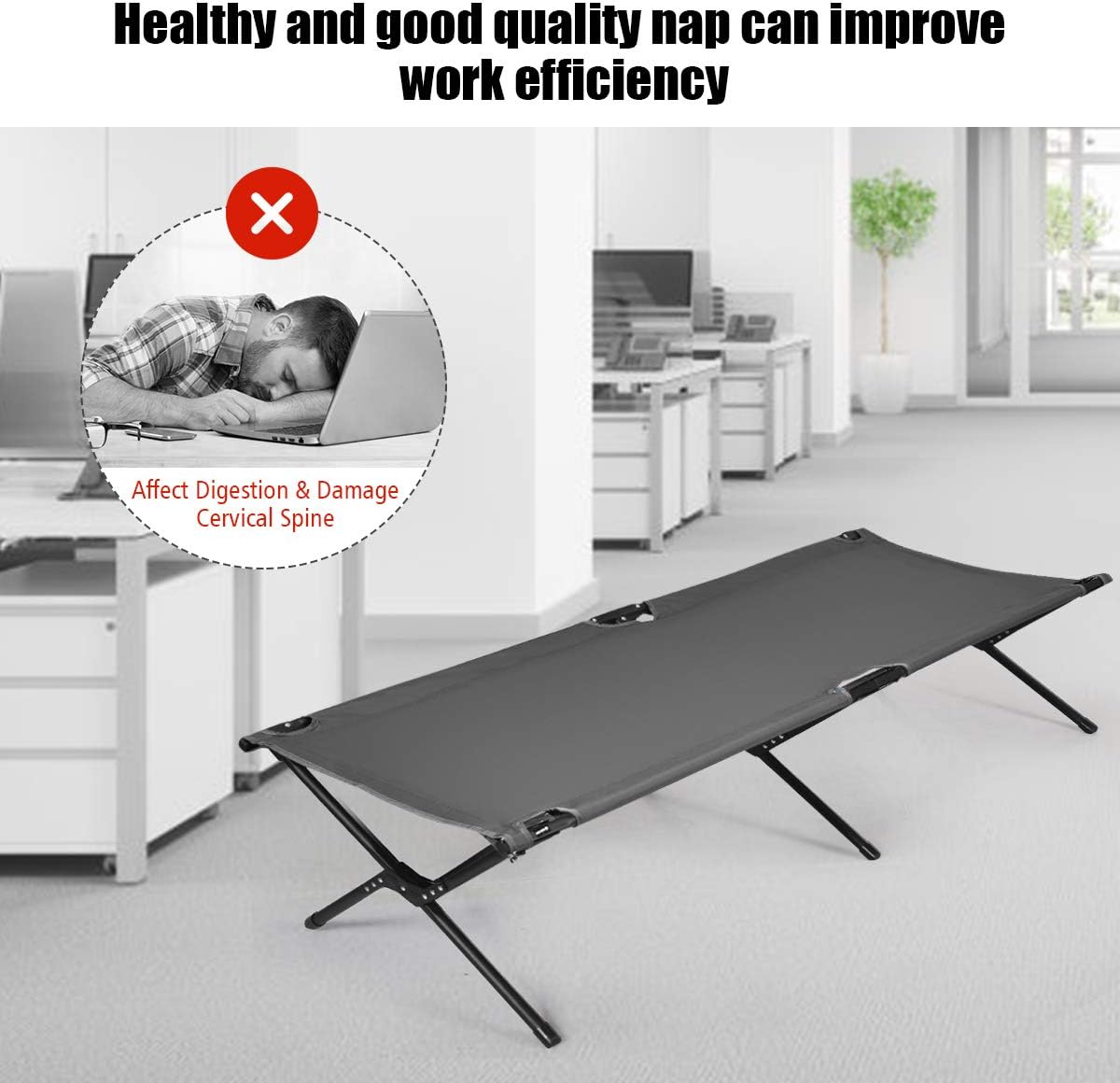 GYMAX Folding Camping Cot, Heavy Duty Portable Military Cot with Oxford Fabric, Foldable Camping Bed for Outdoor Camping Hunting Indoor Office Nap (Grey)