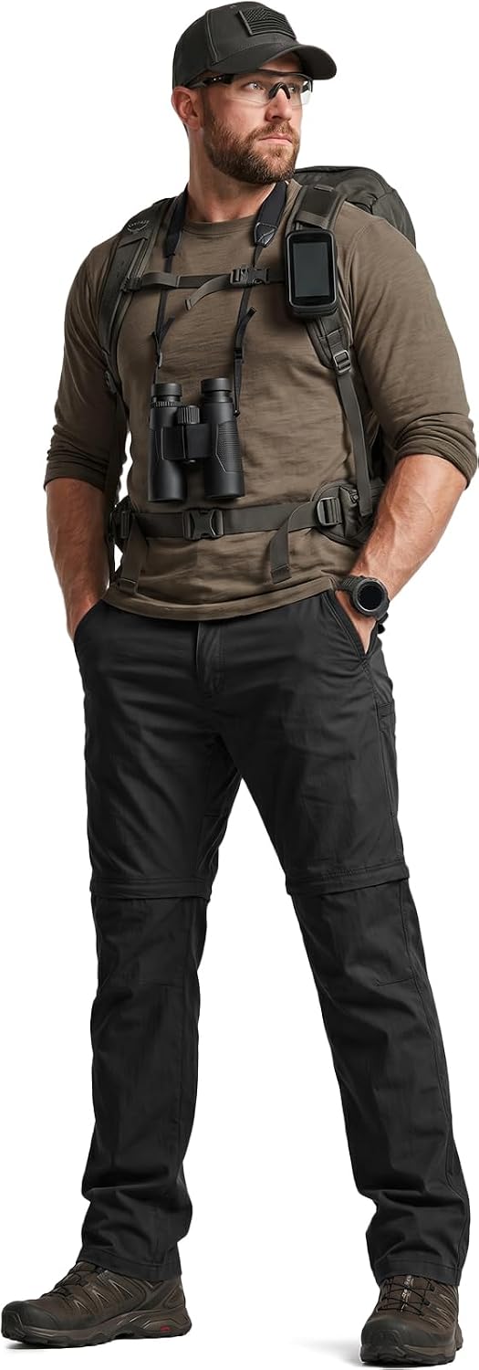 CQR Men's Convertible Cargo Tactical Pants, Water Resistant Outdoor Hiking Pants, Zip Off Lightweight Stretch Work Pants