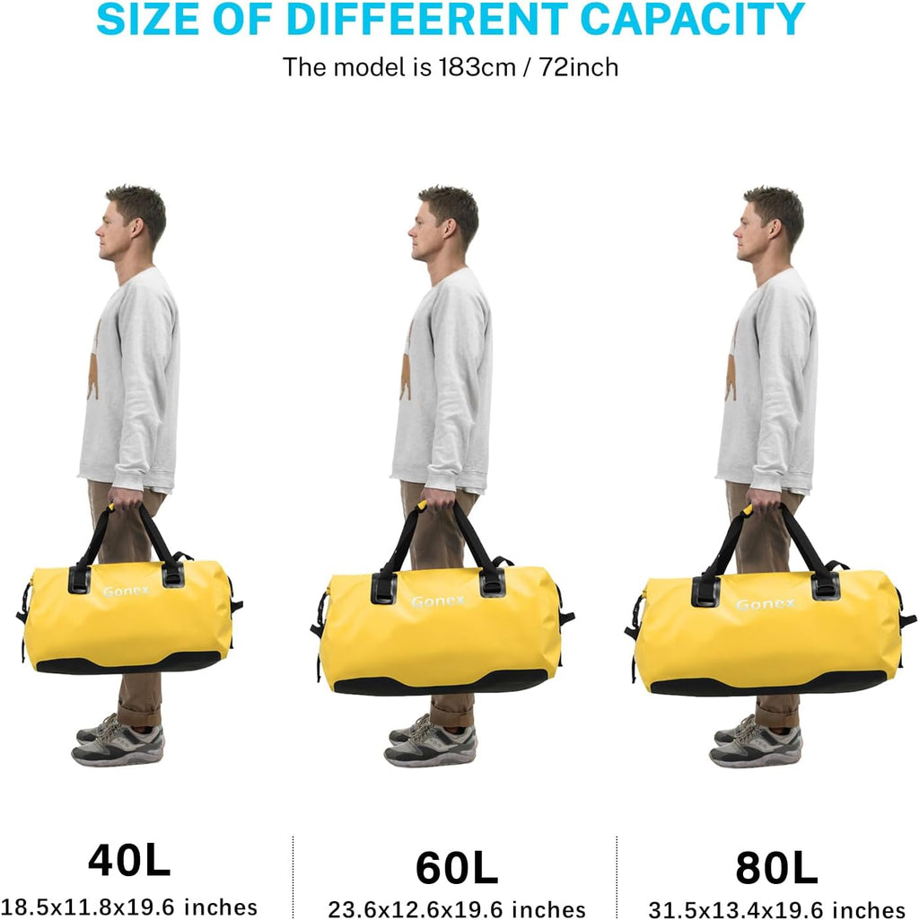 Gonex Waterproof Duffel Bag, 40L/60L/80L Roll-Top Travel Kayaking Dry Bag