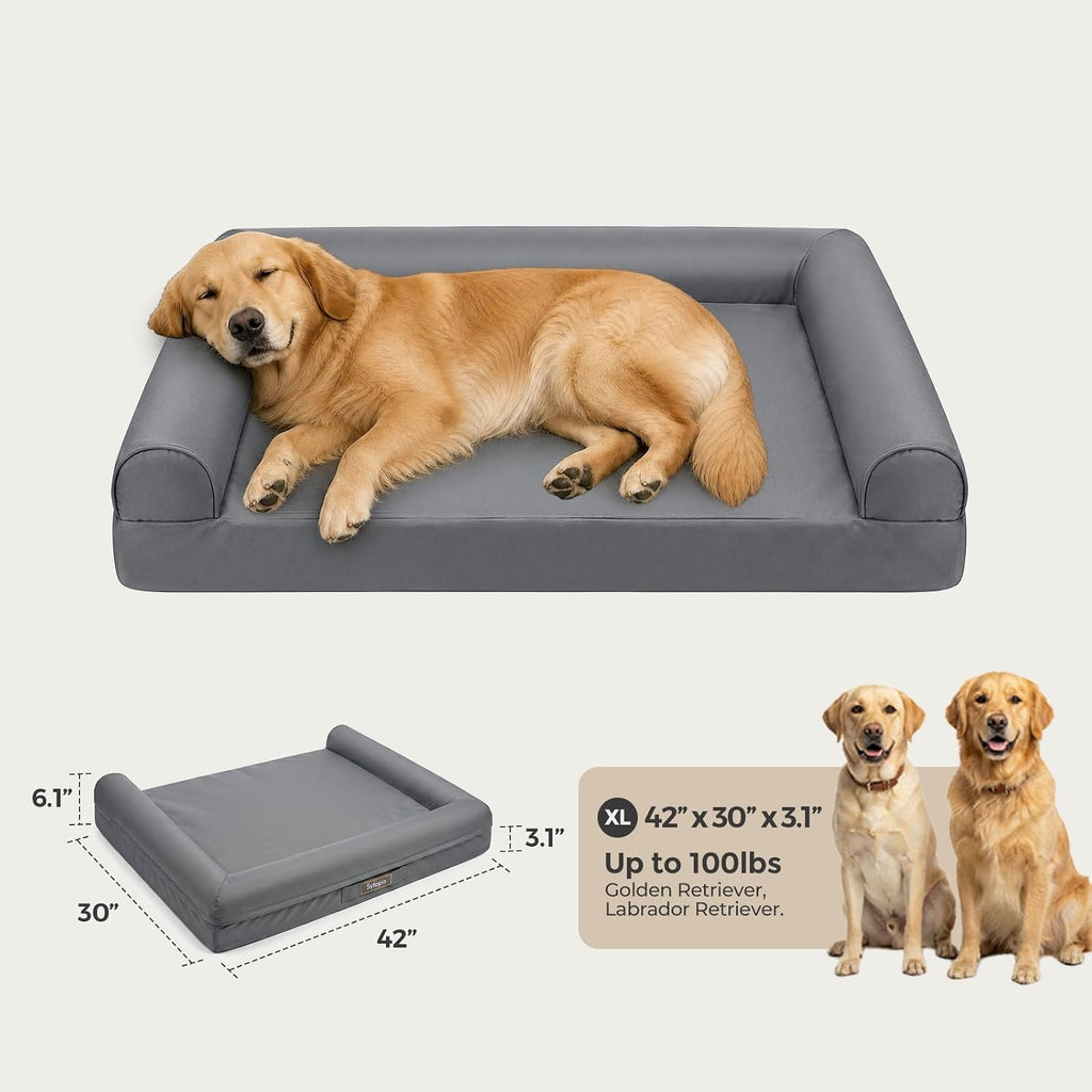 Sytopia XL Orthopedic Outdoor Dog Beds Large Sized Dog, Supportive Dogs Couch with Waterproof Washable Cover, Extra Large Comfort Pet Sofa with Soft Sherpa & Nonskid Bottom, Grey, 42"