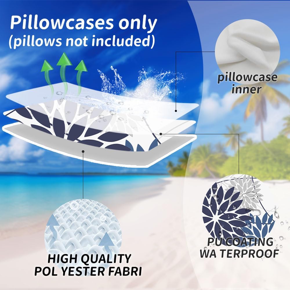 DFXSZ DarkLight Blue Floral Outdoor Pillow Covers 18x18 Set of 2 Waterproof
