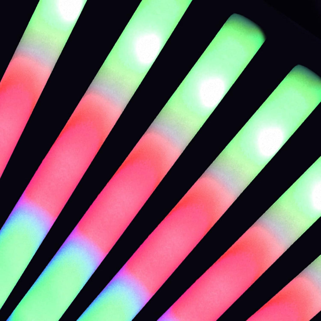 100 LED Foam Sticks Lights - Party Batons Wand for Weddings, Birthdays, DJ, Concerts, Festivals, Events - 3 Color Lighting Modes