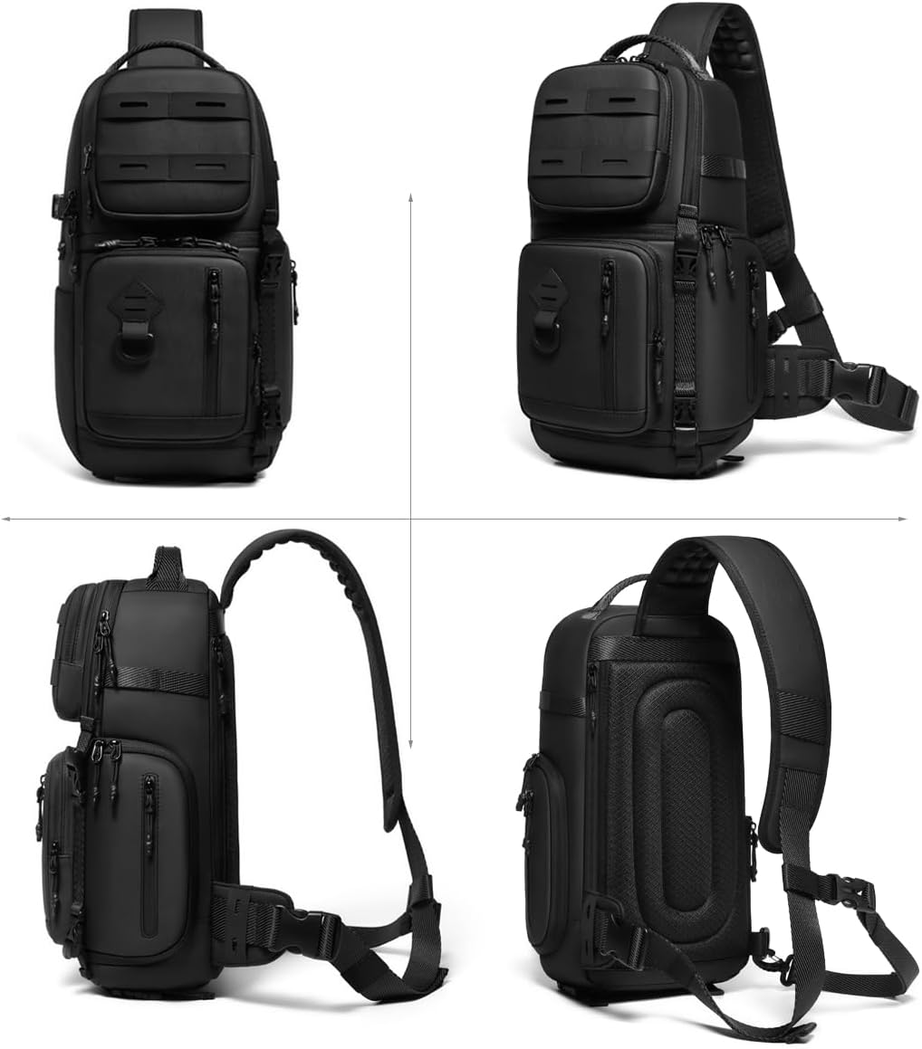 Camera Sling Modular Bag Tactical Photography Backpack with Quick Side Access DSLR SLR Mirrorless Small Camera Lens Crossbody Organizer Case with Tripod Holder for Canon Fujifilm Sony Nikon, Black