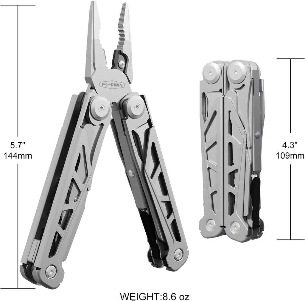PERWIN Multitool, 17-in-1 Stainless Steel Multi Tool Pliers with Self-Locking, Pocket Knife, Nylon Sheath, Professional (EDC) Multi-Tool for Survival, Camping and Hunting, Hiking, Gifts for Men