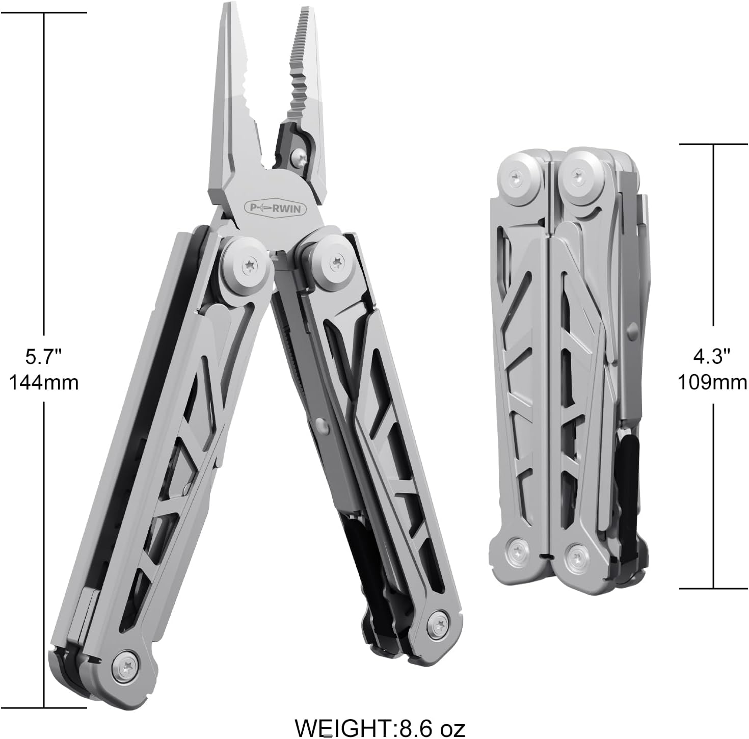 PERWIN Multitool, 17-in-1 Stainless Steel Multi Tool Pliers with Self-Locking, Pocket Knife, Nylon Sheath, Professional (EDC) Multi-Tool for Survival, Camping and Hunting, Hiking, Gifts for Men