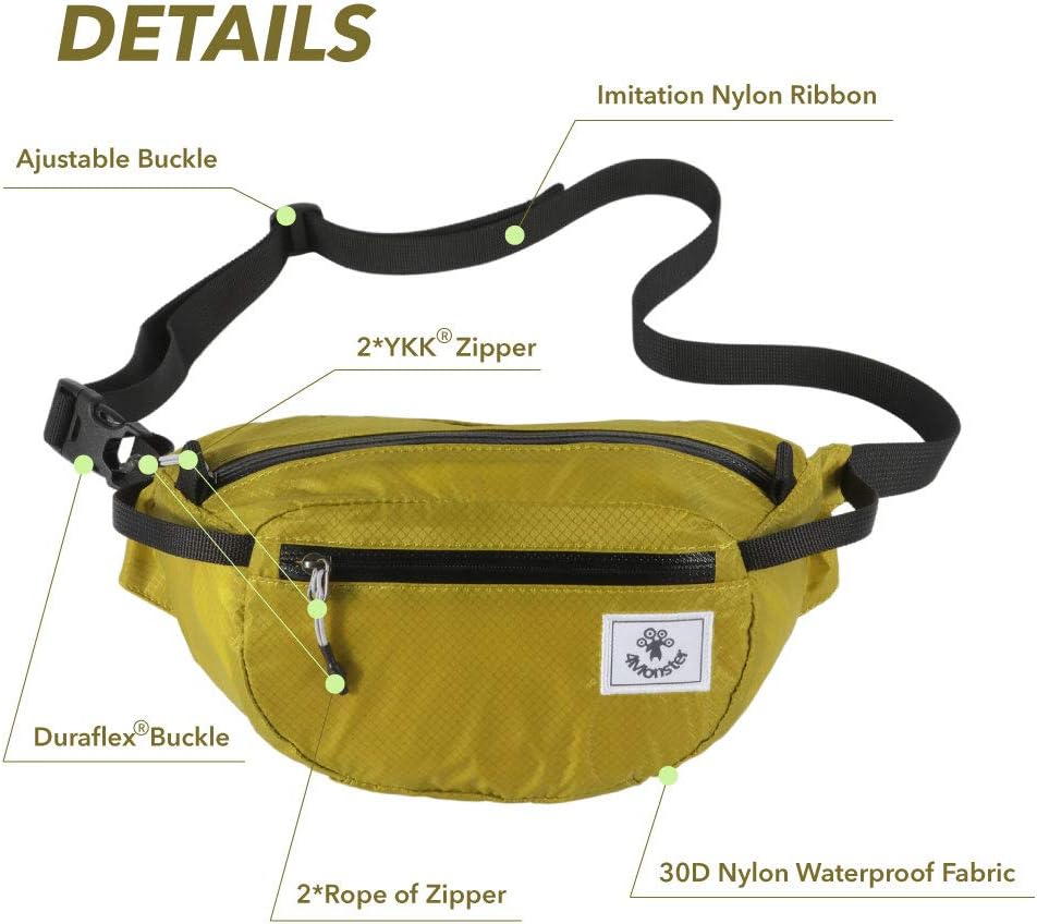 4Monster Hiking Waist Packs Portable,Water Resistant Fanny Bag with Adjustable Strap,Lightweight Crossbody Chest Bag Slim Bag