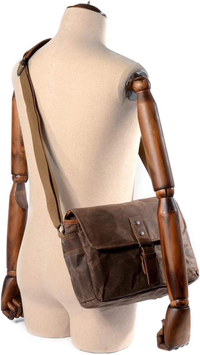 SLR Camera Bag, Waterproof Wax Canvas Bag Vintage Camera Case Messenger Bag with Interlayer Pad