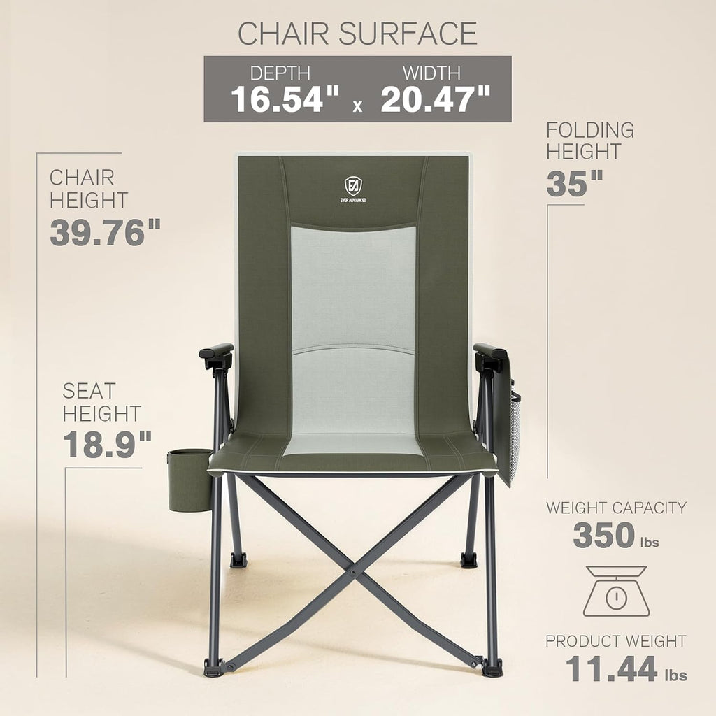 EVER ADVANCED Reclining Camping Chairs for Adult Supports 350lbs Green