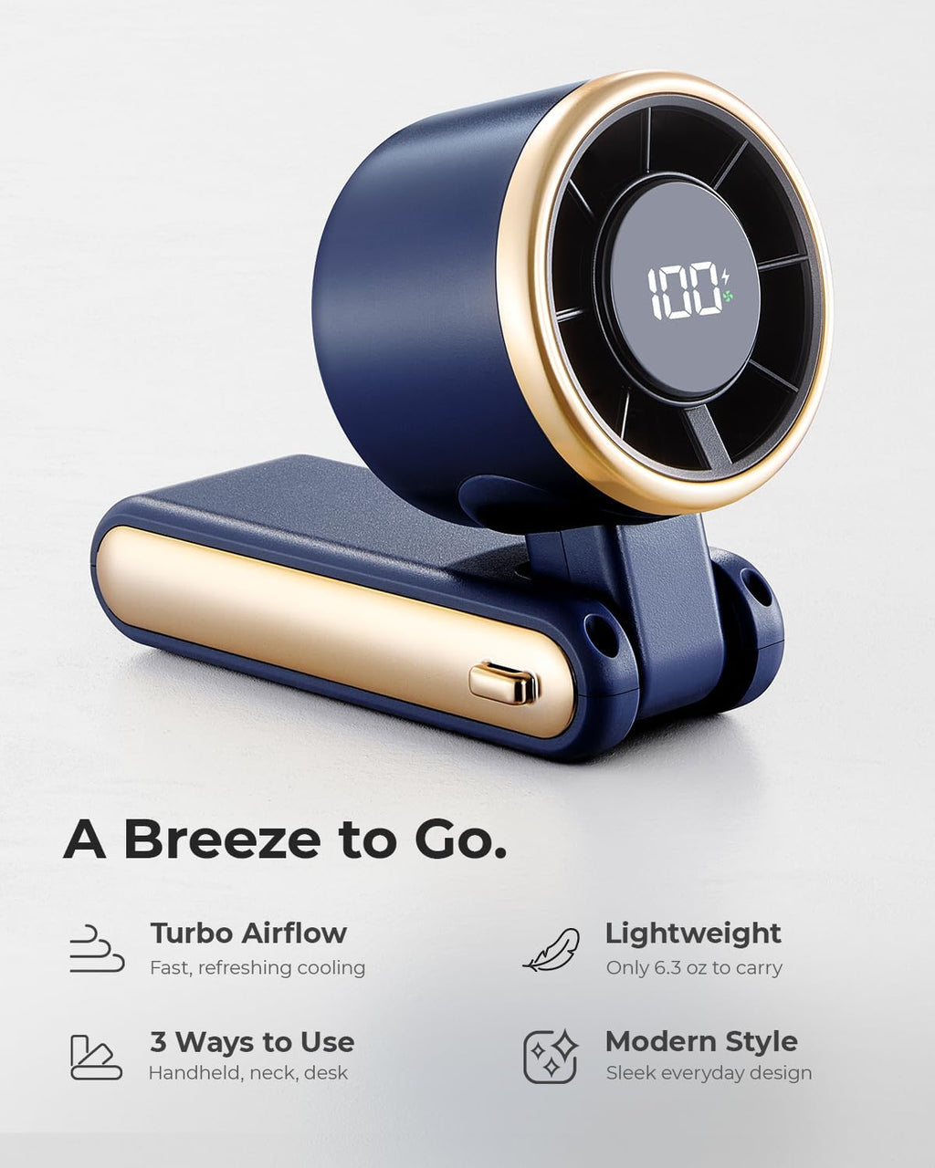 Portable Handheld Turbo Fan - 5 Gear High Speed 4000mAh Rechargeable Mini Personal Hand Fan Blow Cold Air, Battery Operated Travel Essentials, Beach Vacation, Gifts for Women, Men (Navy Blue)