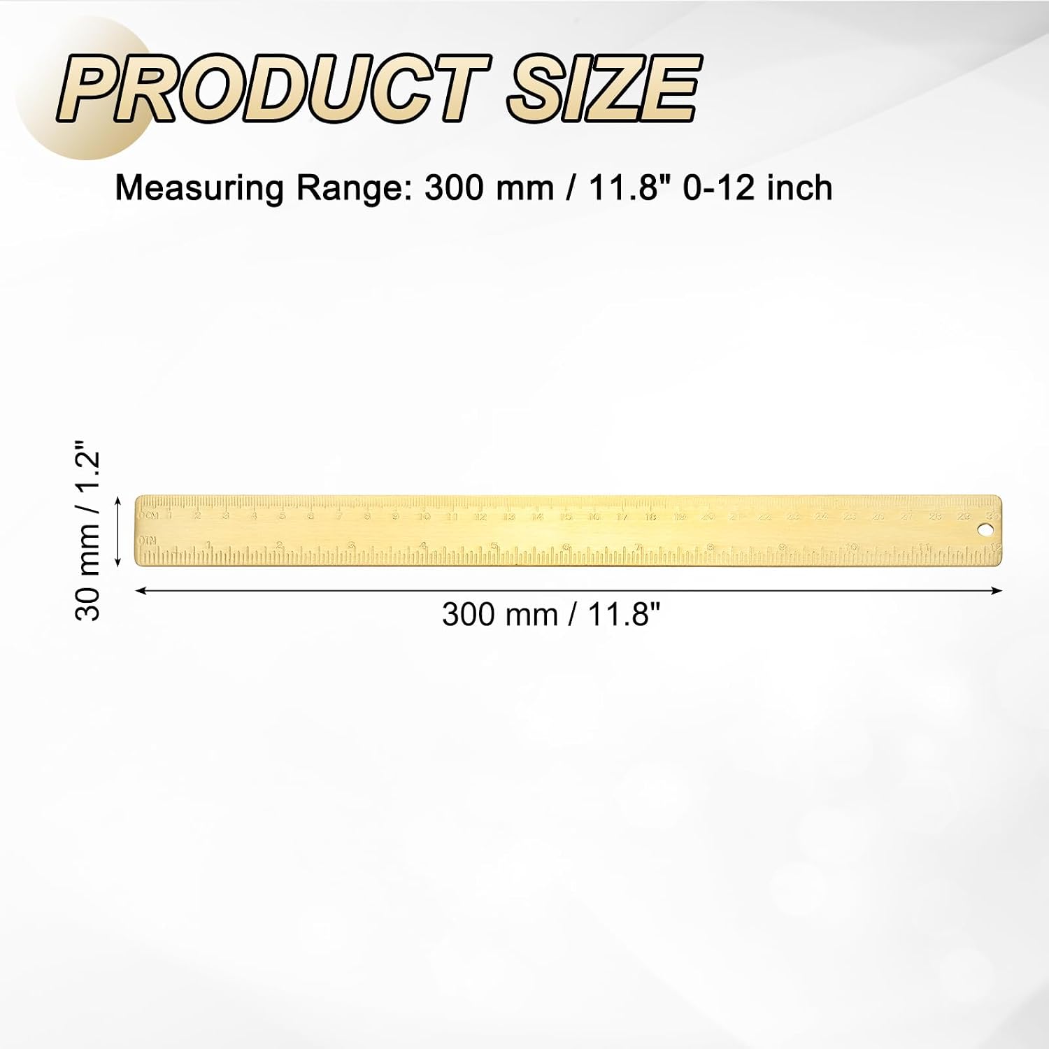 uxcell Metal Straight Ruler 300mm Brass Straight Edge Rule Precision Double Scales Metric Measurement Tool Drawing Measuring Ruler Gold
