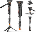 Professional Camera Monopod with Feet, 73.2 inch Aluminum Portable Travel Video Monopod with Removable Tripod Stand Base, Max Load 22 Lbs, New Q6 Fluid Head for DJI RS4 Manfrotto, KX3232Q6