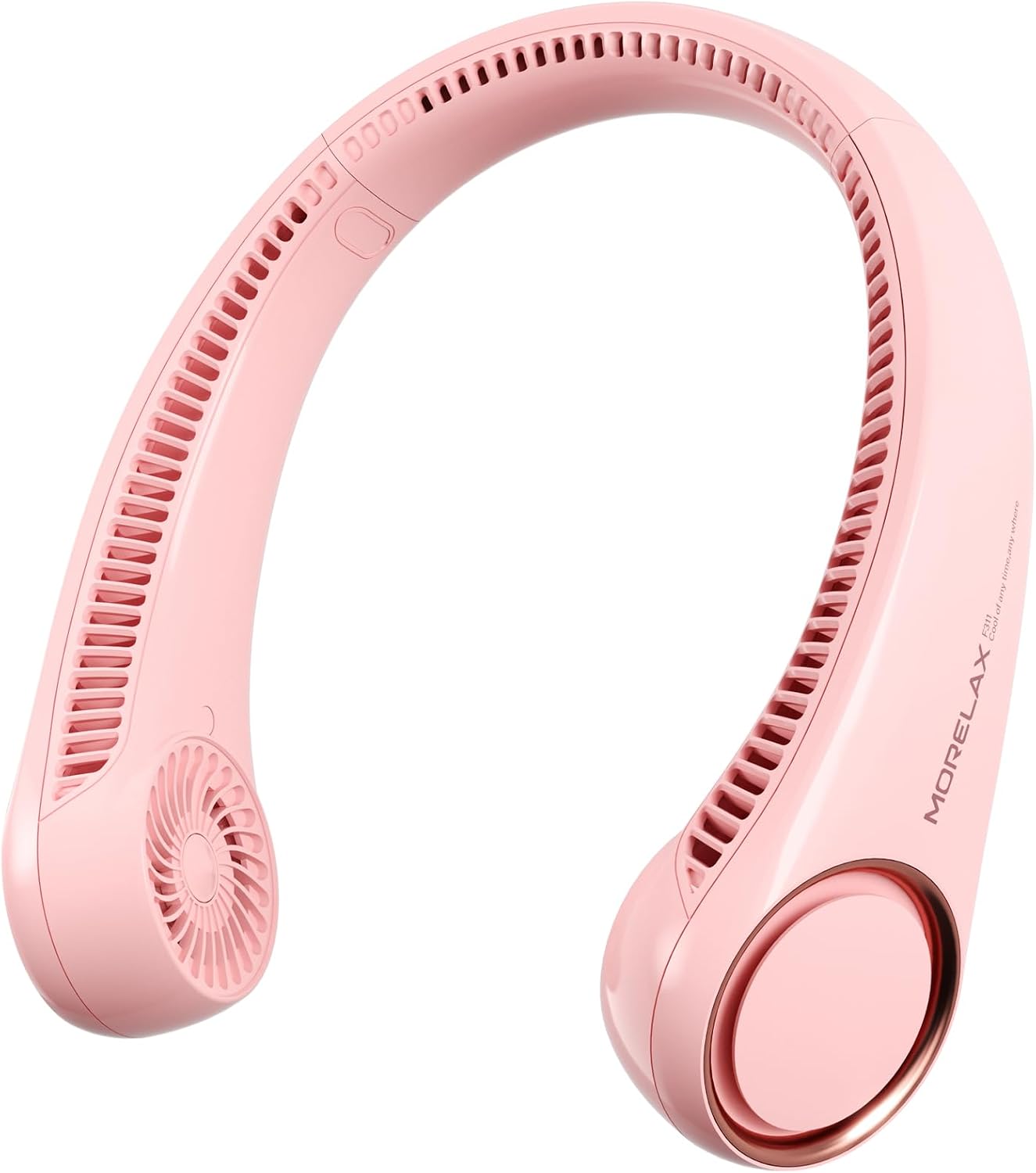 Morelax Neck Fan, USB Rechargeable Personal Fan, 3 Speeds Adjustable, Large air outlet Powerful Strong Wind, Adjustable, 360° Cooling, Super Quiet, No Blade Design, No Hair Twisting, Small (Pink)