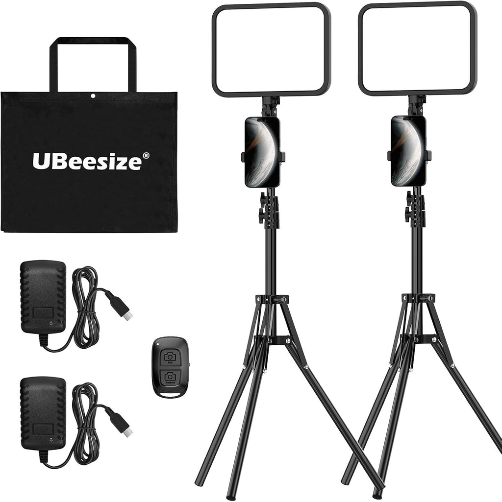 UBeesize 2-Pack LED Video Light Kit with Tripod Stand & Phone Holder