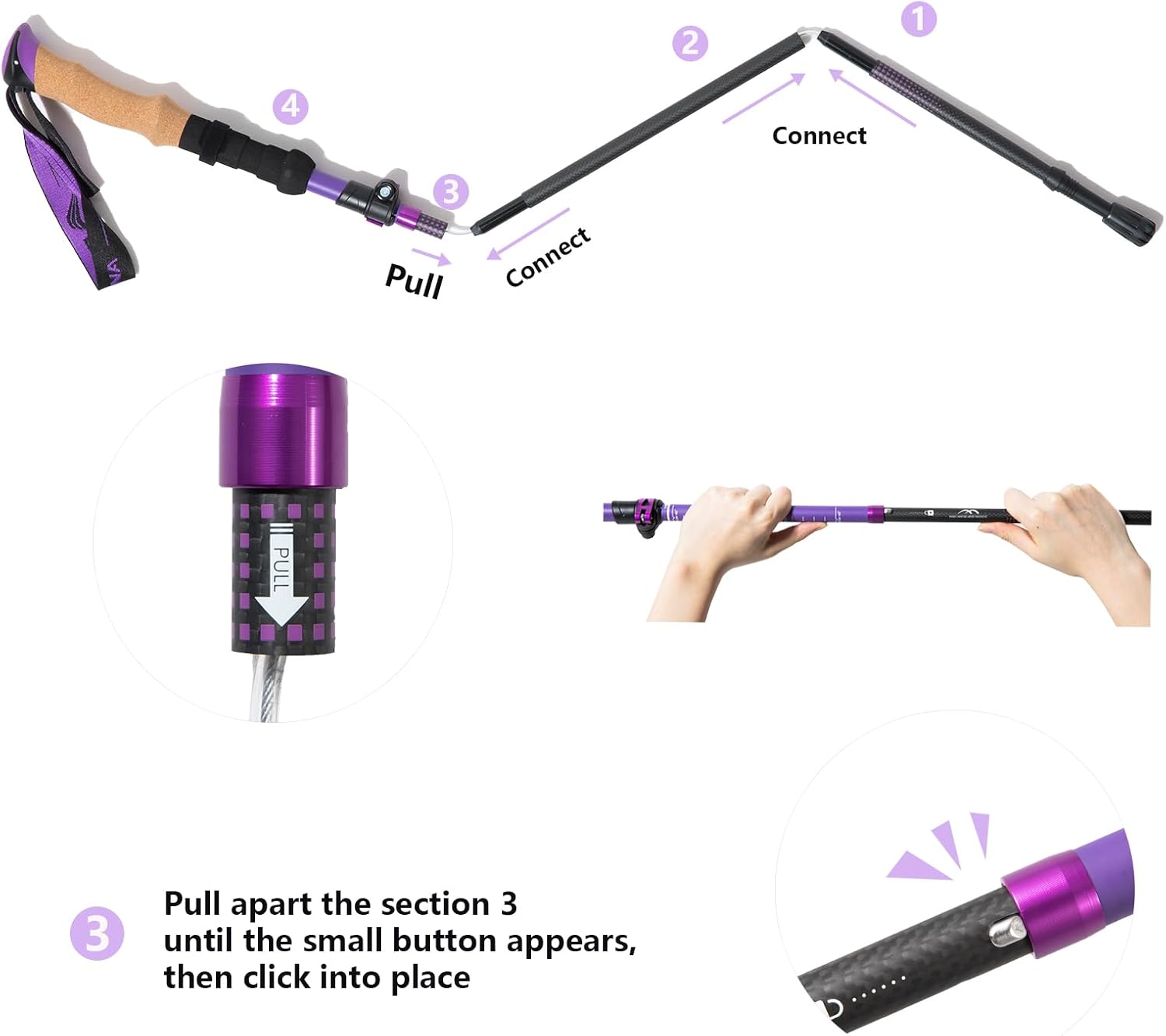 BISINNA Carbon Fiber Trekking Poles Collapsible Hiking Poles 2PC