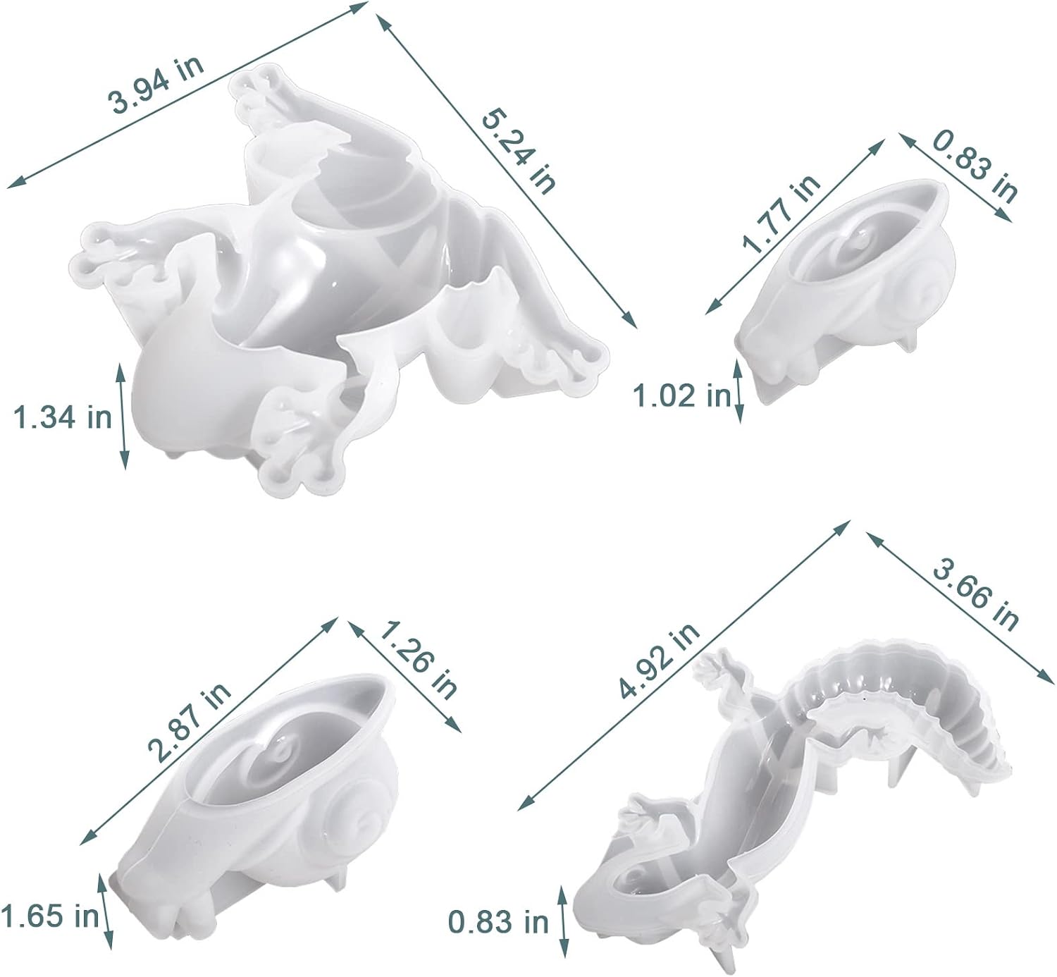 4Pcs Animal Resin Molds, 3D Lifelike Lizard Frog Snail Shapes Silicone Moulds for Resina Casting,Animal Ornament Mold for Epoxy Resin, DIY Keychains Pendants,Wall Desktop, Cabinets Decor