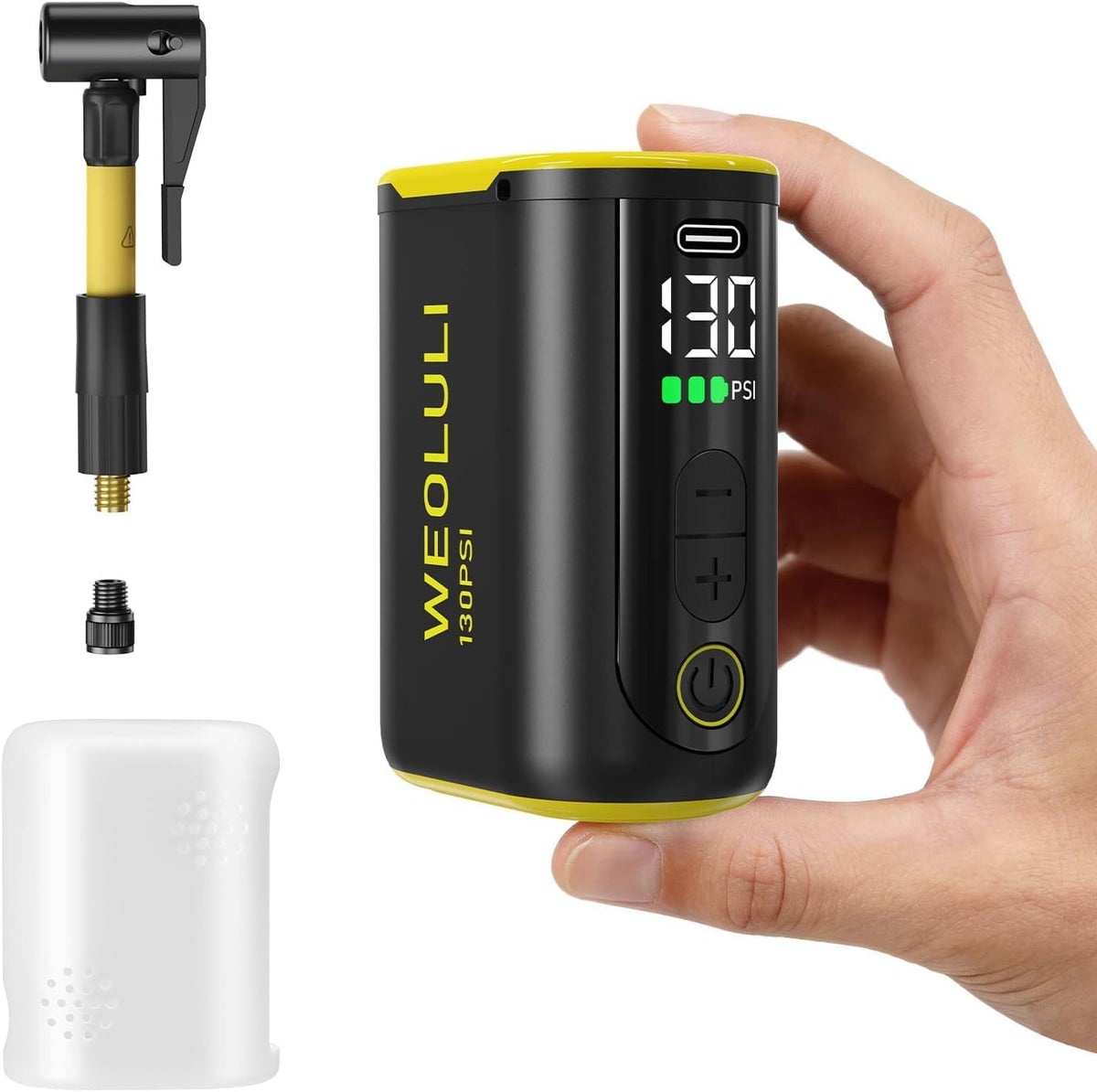 Electric Bike Pump, 130 PSI Mini Bicycle Pump with Digital Pressure Gauge & Auto-Shut-Off, Snap-On Connector for Presta & Schrader Valves,E-Bike, MTB,Road Bike