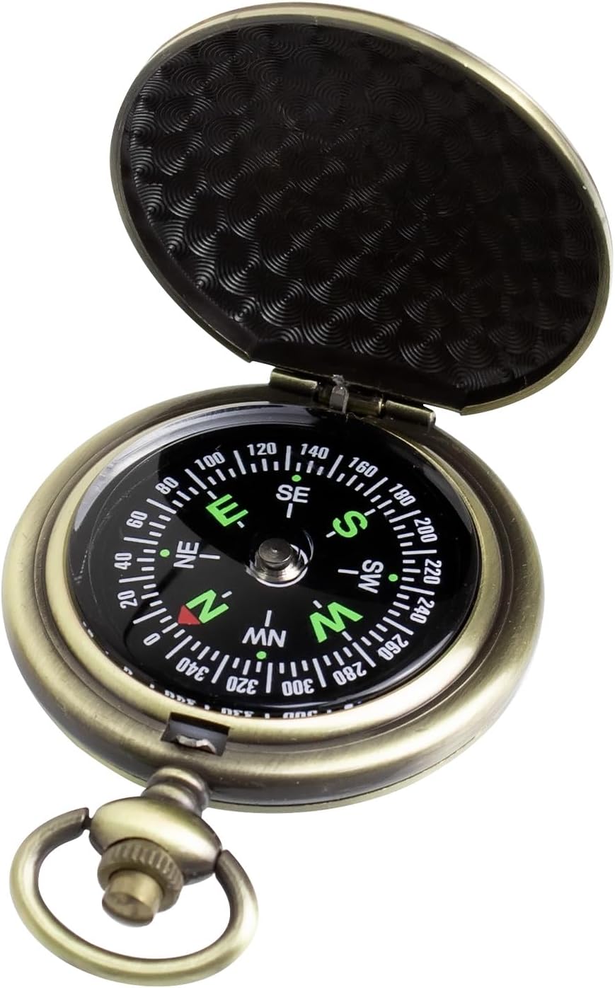 Zinc Alloy Waterproof Golden Keychain Compass - Vintage Antique Design for Kids, Boy Scouts & Hiking - Survival Orienteering & Navigation Gear