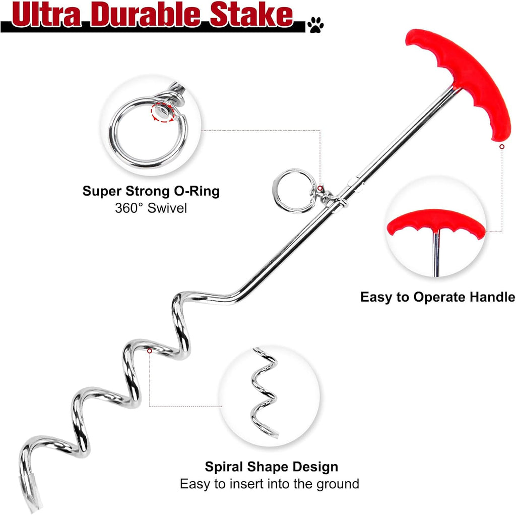 Dog Tie Out Cable and Stake 30 ft Outdoor, Yard and Camping, for Small to Medium Dogs Up to 60 lbs, 16" Stake, 30 ft Cable Runner for Yard