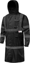 Hi Vis Rain Jacket with 3M Reflective Stripe,High Visibility Class 3 Rain coats,Safety Waterproof Rain Suits for Men with Hood and 2 Large Pockets construction work rain gear(Black M)