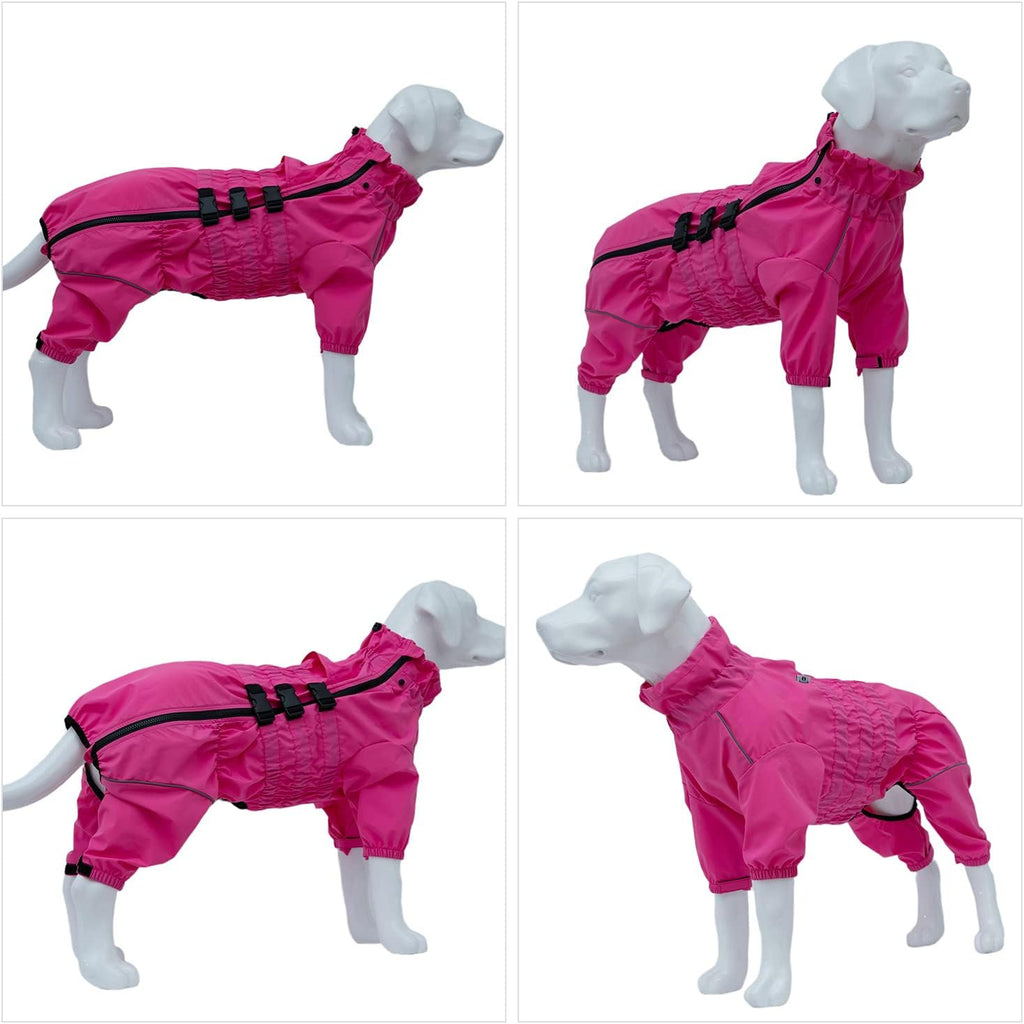 Lovelonglong Waterproof Dog Raincoat – 4-Leg Full Body Dog Rain Suit with Reflective Strips & Leash Opening, Outdoor Dog Jacket for Rainy Weather