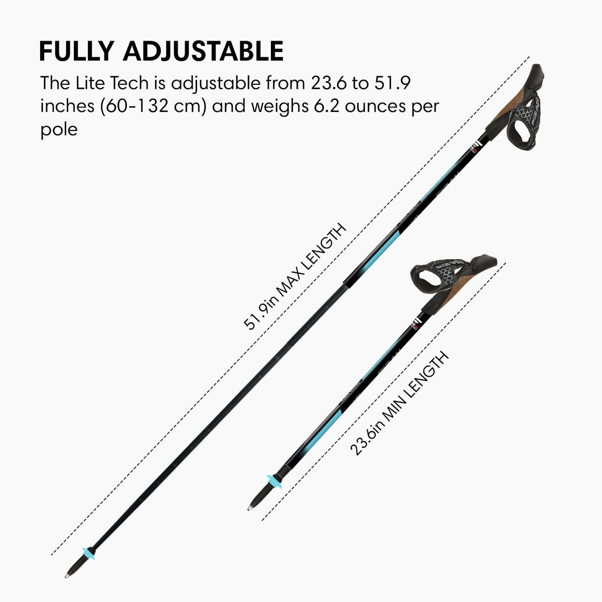Fizan Lite Tech Nordic Trekking Poles – Ultralight 6.2 oz, Backpacking, Hiking Poles, Adjustable, Telescoping, Walking Sticks