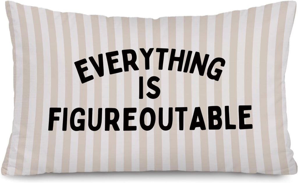 Everything is Figureoutable Inspirational 12x20 Pillow Cover, Positive Affirmations Motivational Striped Decorative Throw Pillow Covers Pillowcases Decorations for Home Bedroom Living Room