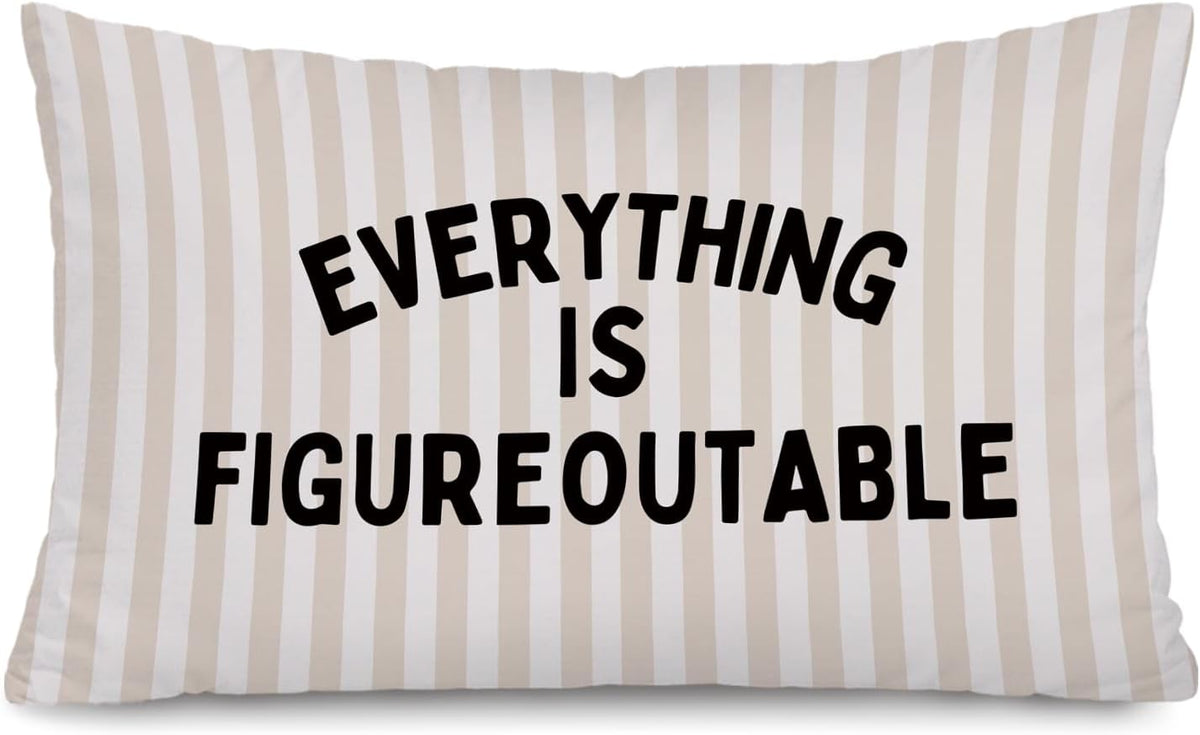 Everything is Figureoutable Inspirational 12x20 Pillow Cover, Positive Affirmations Motivational Striped Decorative Throw Pillow Covers Pillowcases Decorations for Home Bedroom Living Room