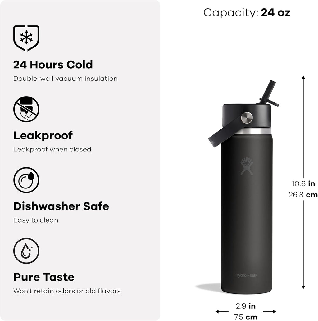 Hydro Flask Water Bottle - Insulated Stainless Steel - Wide Straw Lid, Non Spill, Leakproof in 24 Oz Cloud Pink