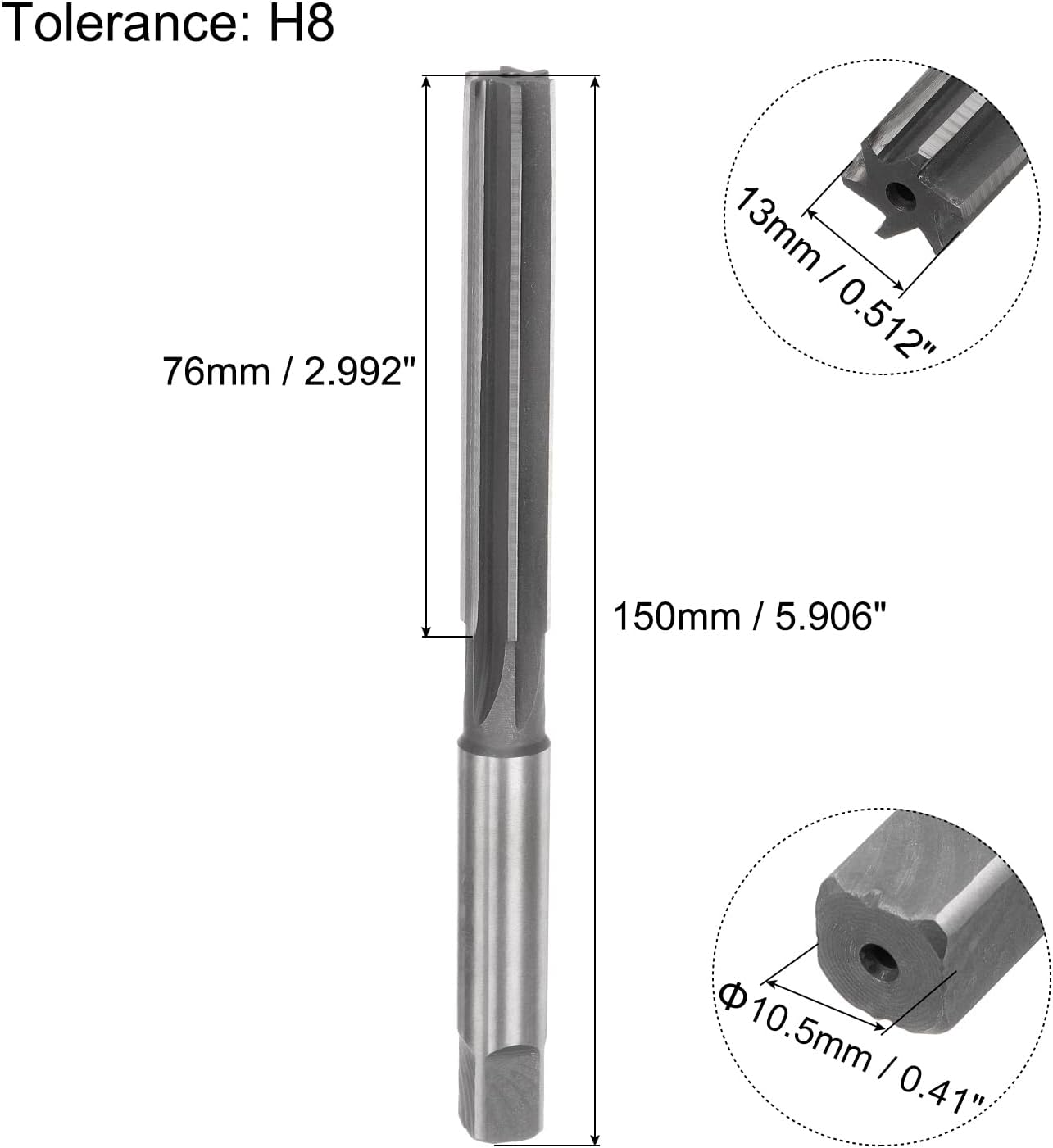 uxcell Hand Reamers, 13mm H8 Metric Reamer Drill Bit for Metal Wood Hole Reaming, Straight Flute High Speed Steel (HSS) Tool