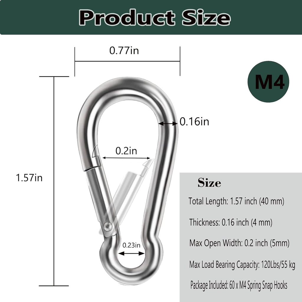Spring Snap Hook Carabiners, Carabiner Clip, Heavy Duty Galvanized Steel Spring Clip, Quick Link Key Chain for Swing Hammock Gym Outdoor, Holding Capacity