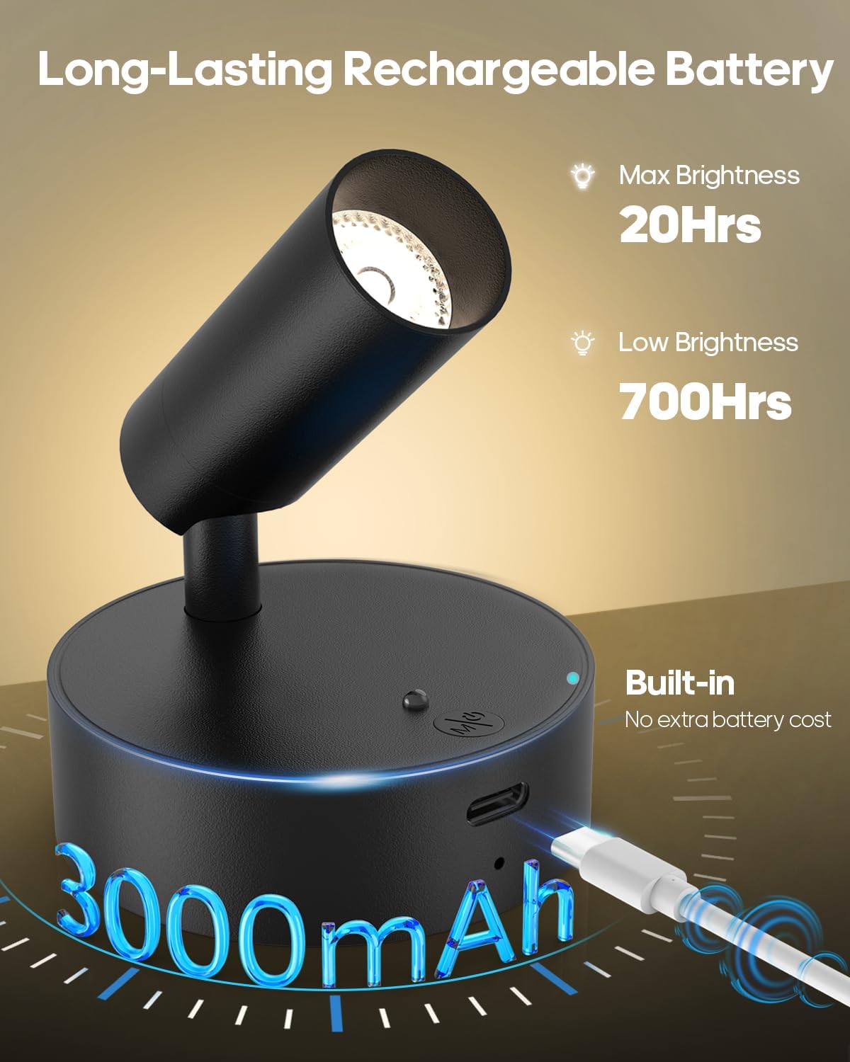 Spotlights Indoor with Remote, 3000Mah Rechargeable Wireless Plant Light