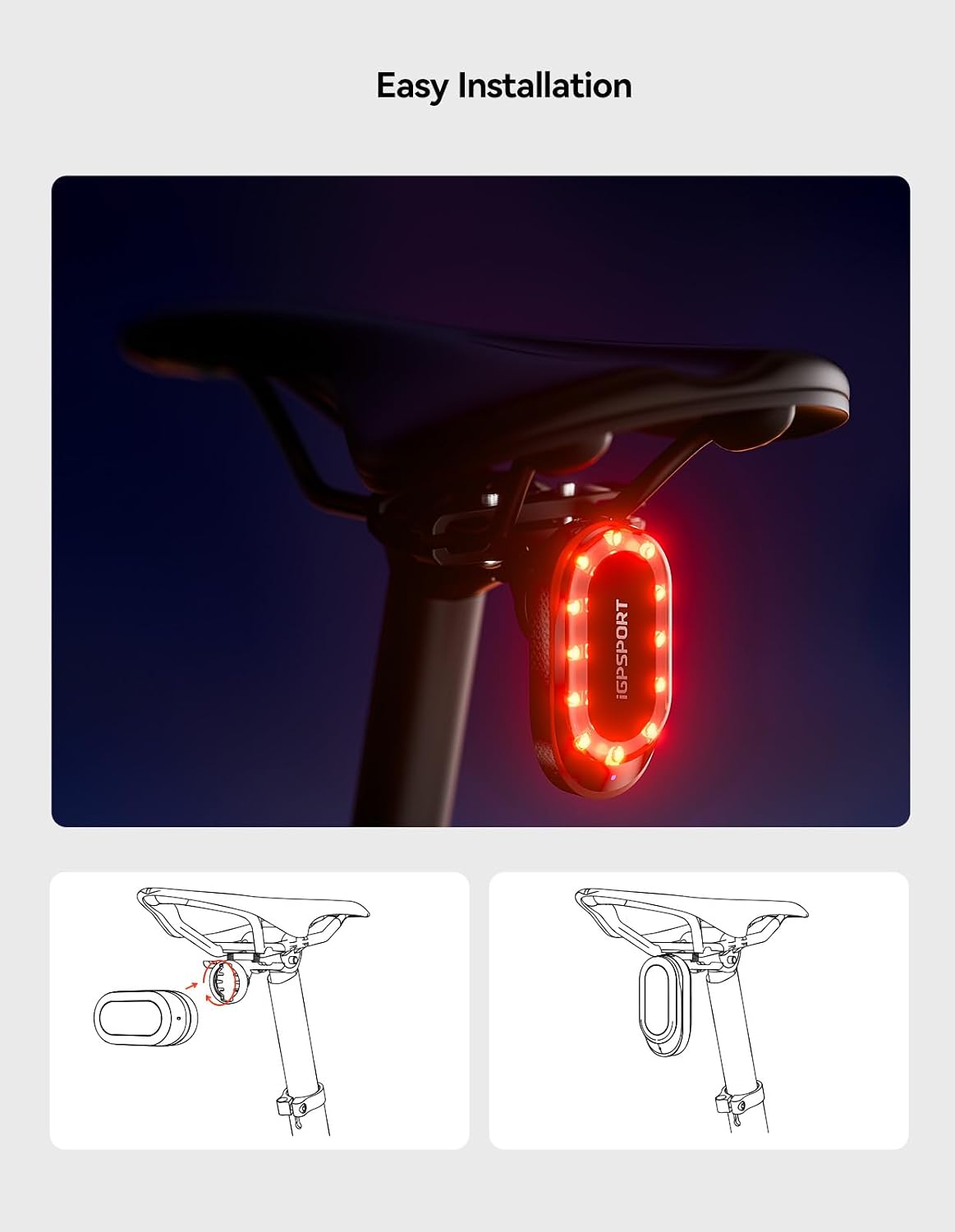 iGPSPORT SR mini Bike Radar Tail Light, Accurate Warning Brake Flash