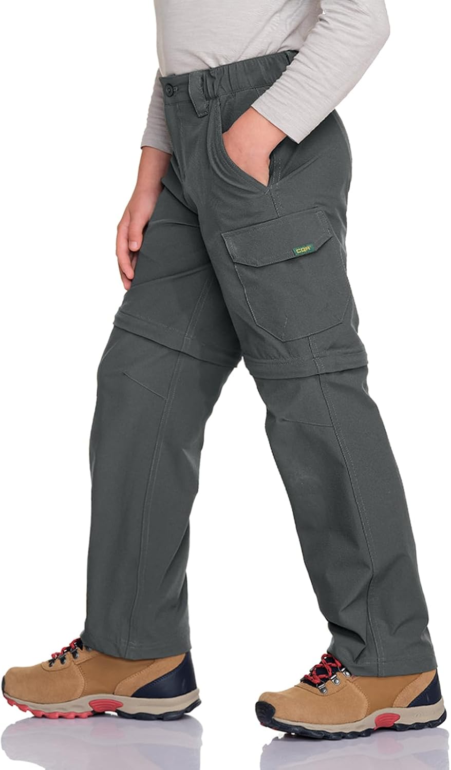 CQR Kids Youth Hiking Cargo Pants, UPF 50+ Quick Dry Convertible Zip Off Pants, Outdoor Camping Pants