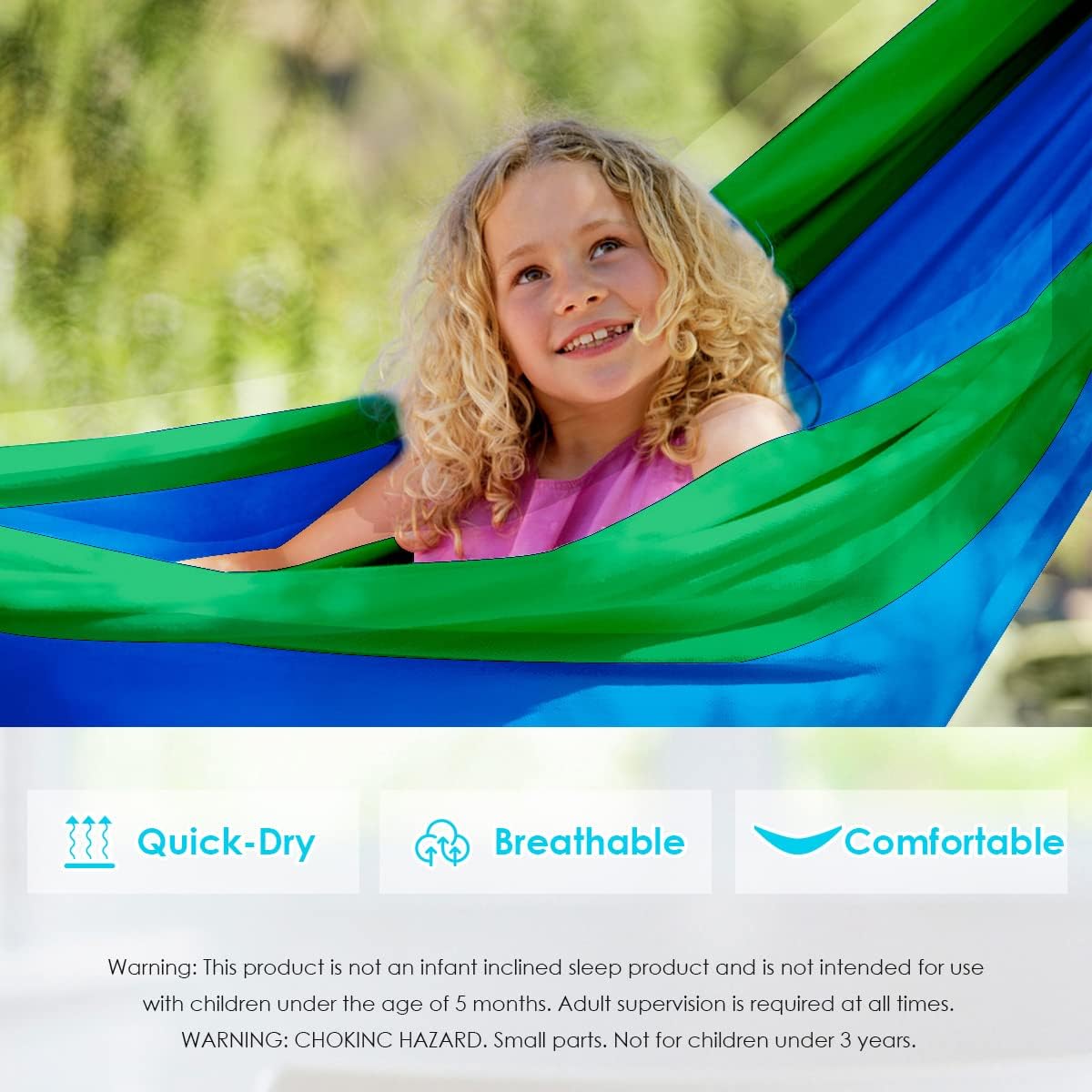 GRASSMAN Kids Hammock-Small Camping hammocks, Portable Camping Gear for Child Indoor/Outdoor use, with Tree Straps & Carabiners Blue & Green