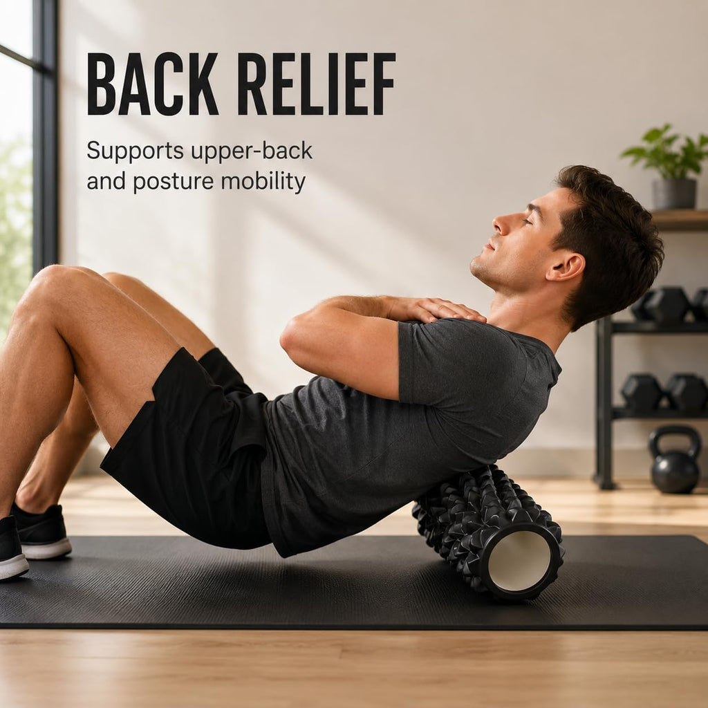 High-Density Foam Roller for Recovery and Relaxation, Muscle Massage and Myofascial Trigger Point Release, Relieves Muscle Pain, Improves Mobility (Black)