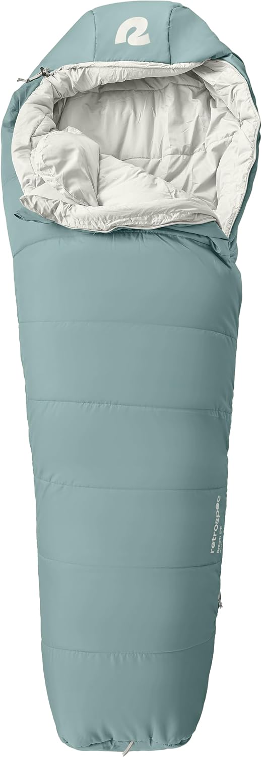 Retrospec Dream Mummy Sleeping Bag - 5, 15, & 30°F Cold Weather Camping & Travel Essential Gear with Water - Resistant Shell & Synthetic Fill - Zippered Pocket & Stuff Sack