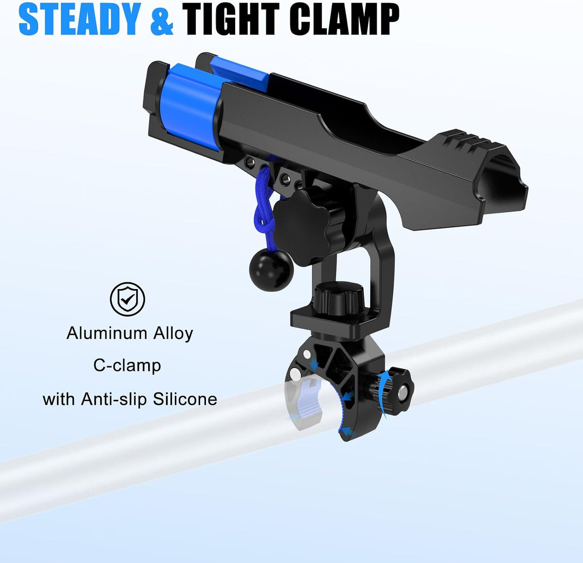 VEXPLO Clamp On Rod Holder for Fishing Boat, Round Rail Mount