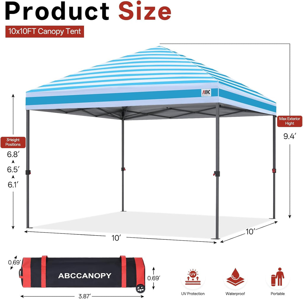 ABCCANOPY 10x10 Pop Up Canopy, Weather Protection Tent, Sky Blue Stripes