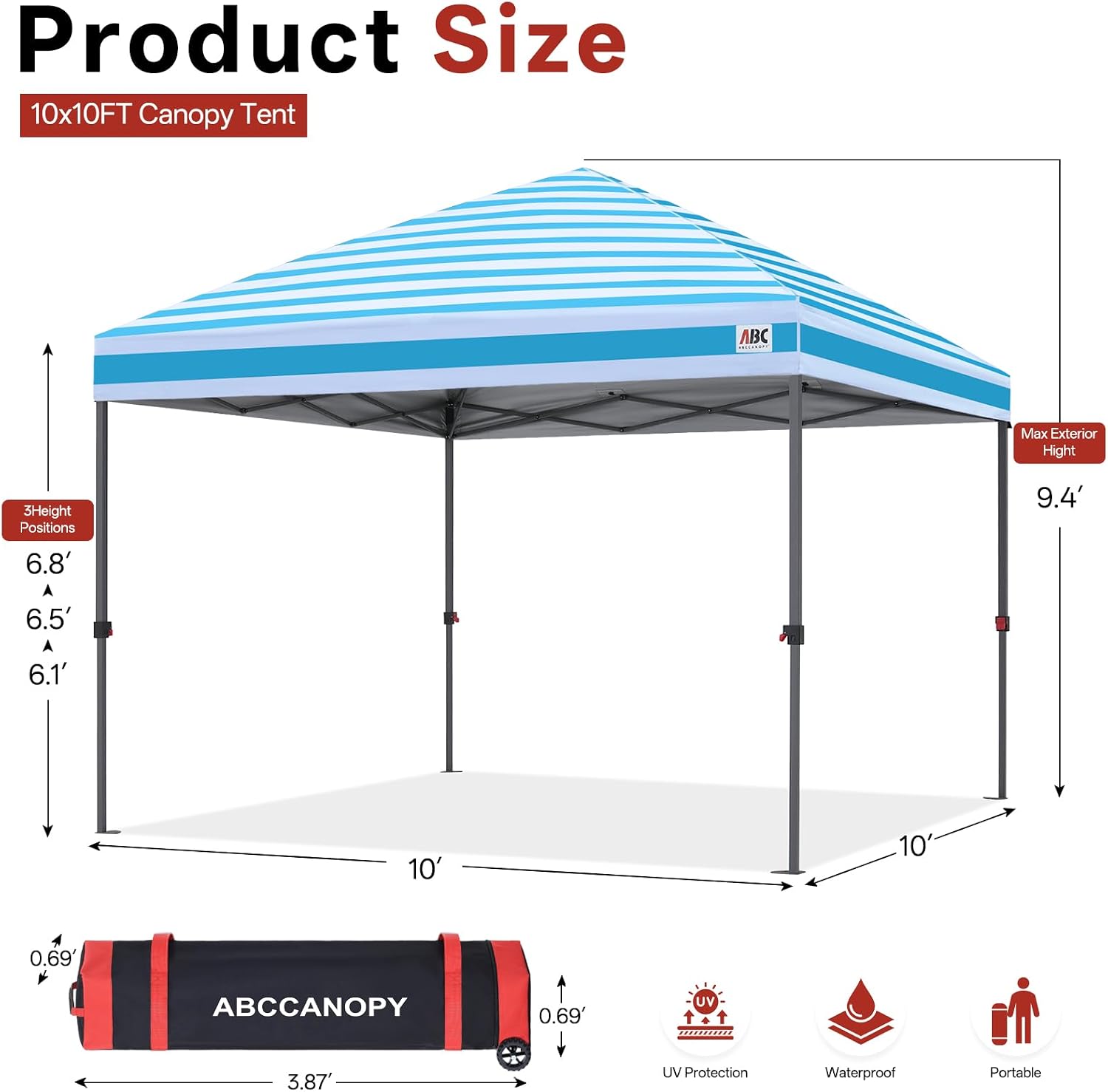ABCCANOPY 10x10 Pop Up Canopy, Weather Protection Tent, Sky Blue Stripes