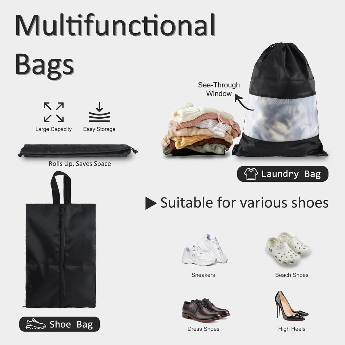 U+U 5 Set Packing Cubes, Travel Organizers with Shoe Bag (Black)