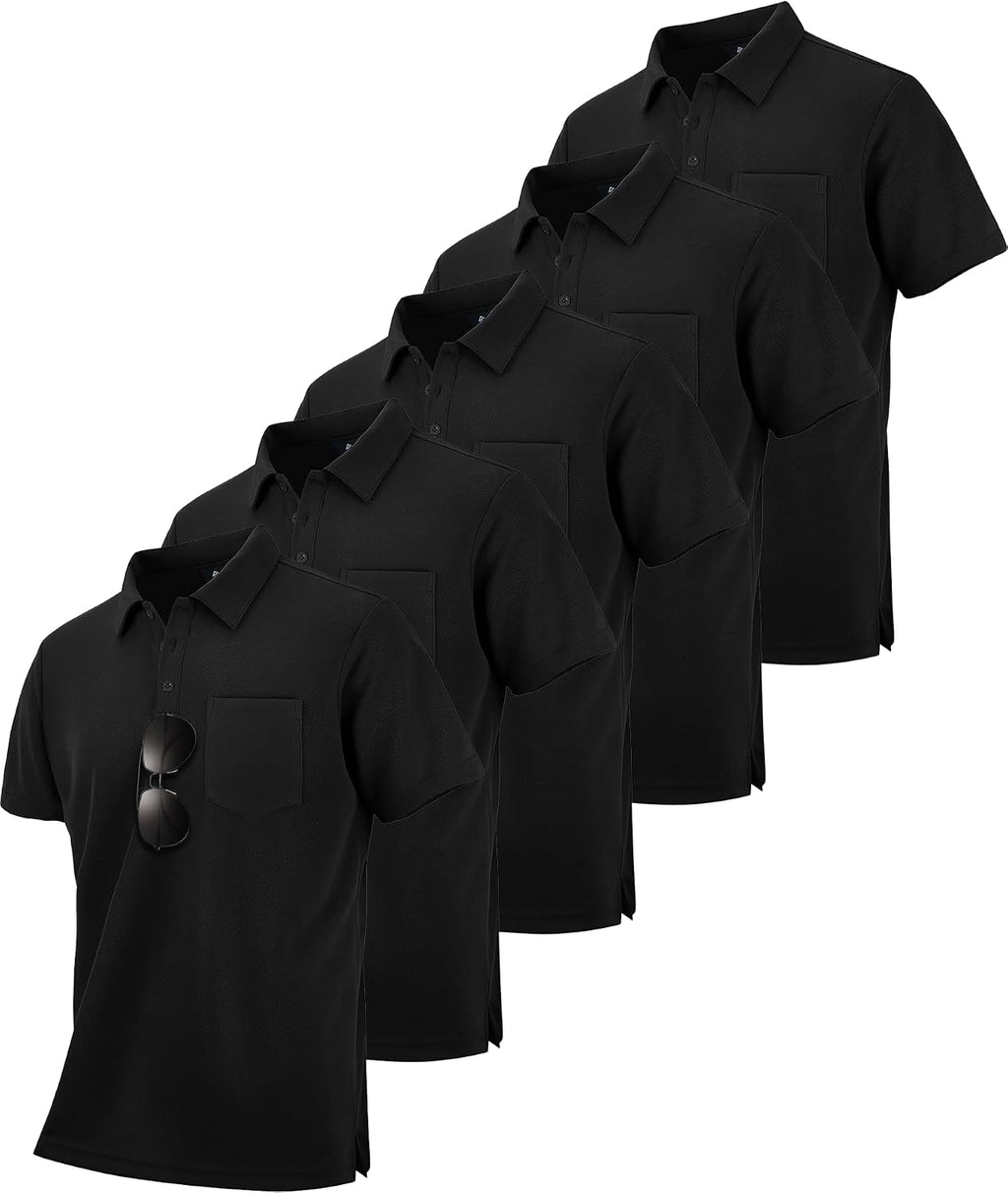 SCODI 5 Pack Mens Pocket Polo Shirts Short Sleeve Golf Casual Work T-Shirt
