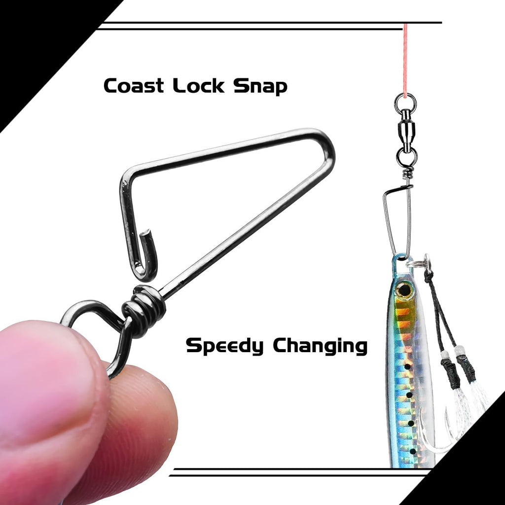 Atibin High Strength Fishing Swivel Freshwater Corrosion Resistance Fishing Snap Swivel Stainless Lock Snap Swivels Steel Ball Bearing Black Nickel