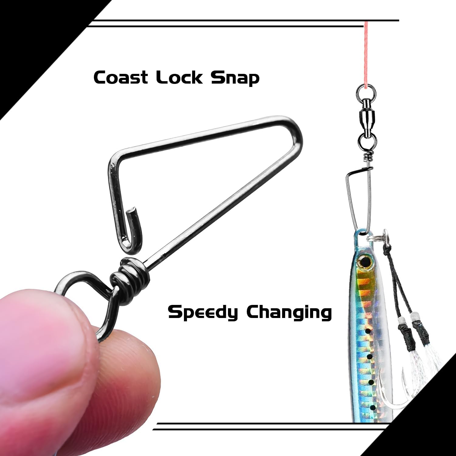 Atibin High Strength Fishing Swivel Freshwater Corrosion Resistance Fishing Snap Swivel Stainless Lock Snap Swivels Steel Ball Bearing Black Nickel