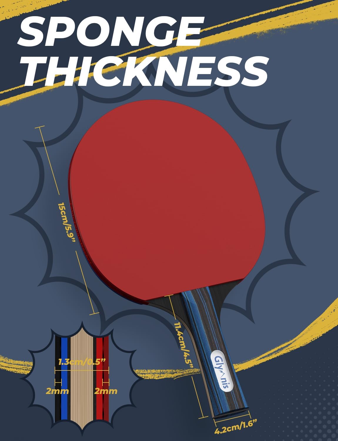 Glymnis Ping Pong Paddles Set of 4/2, 7-Ply Table Tennis Rackets and Balls