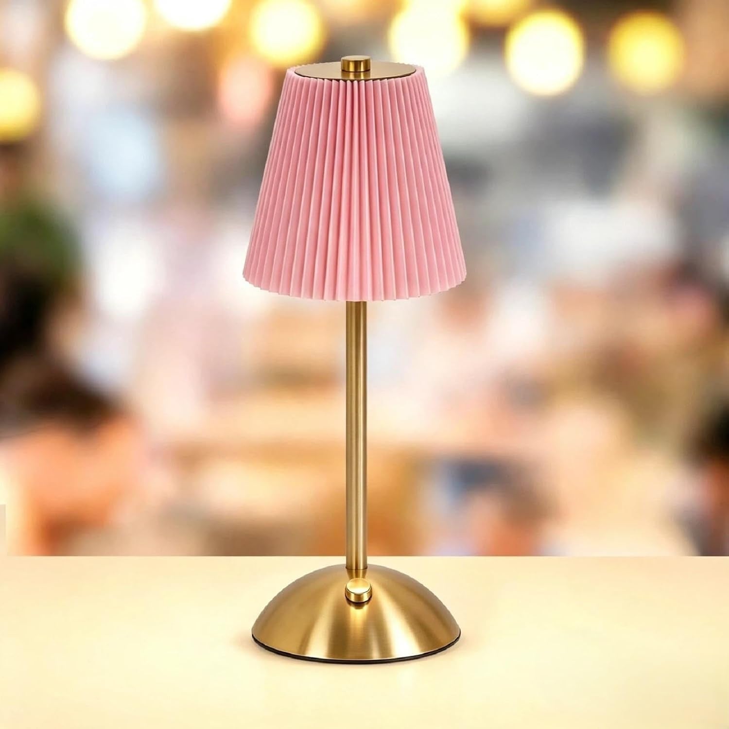 Pink Table Lamps, Battery Operated Cordless Desk Lamp, 3 ColorDimming, Rechargrable LED Lamp,Fabric Lamps, Vintage Aesthetic Lamp for Bedside, Living Room, Home Decor (Gold+Pink)