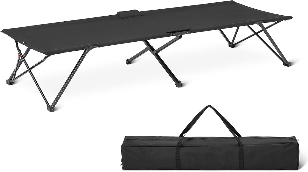 Amazon Basics Folding Camping Cot for Adults, 81.5 x 30.4 Inch Twin Size Steel Frame, 350 lb Capacity, Portable with Carry Bag, Black