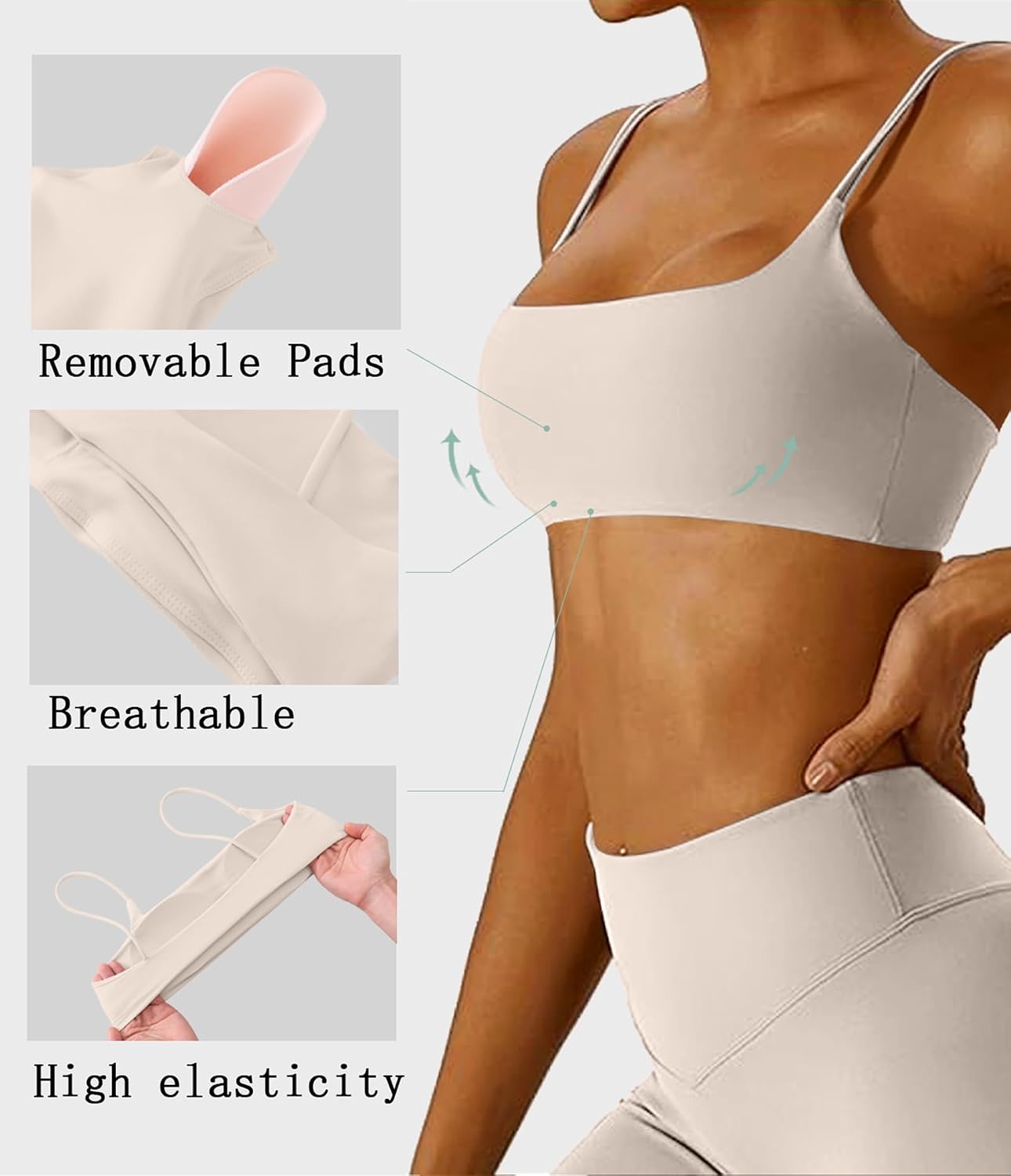 Comper Women's Sports Bras Wirefree Racerback Workout Bras Sexy Thin Straps Yoga Sport Bras with Removable Pads