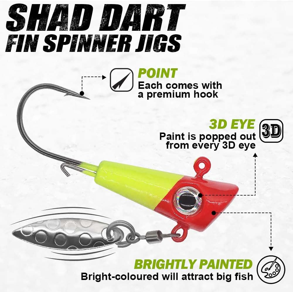 Shad Darts Fishing Lures Dart Head Jig Underspin Bucktail Hair Jigs Head for American Shad Bass Walleye Crappie Panfish 1/16oz 1/8oz 1/32oz 1/4oz 25 Pack